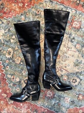 Chloe Black Rylee Leather Over-the-Knee Buckle Boots